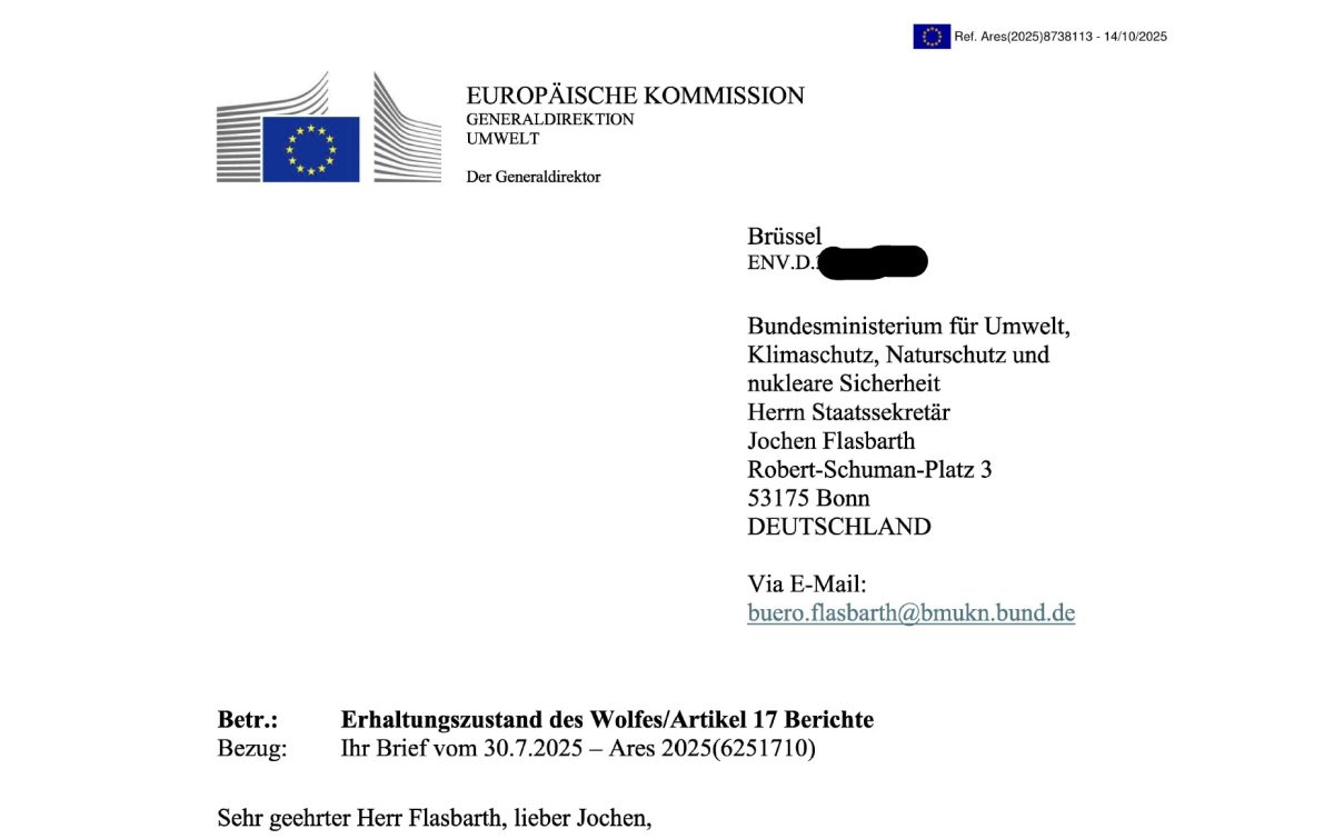 EU Schreiben über den Erhaltungszustand des Wolfs in Deutschland